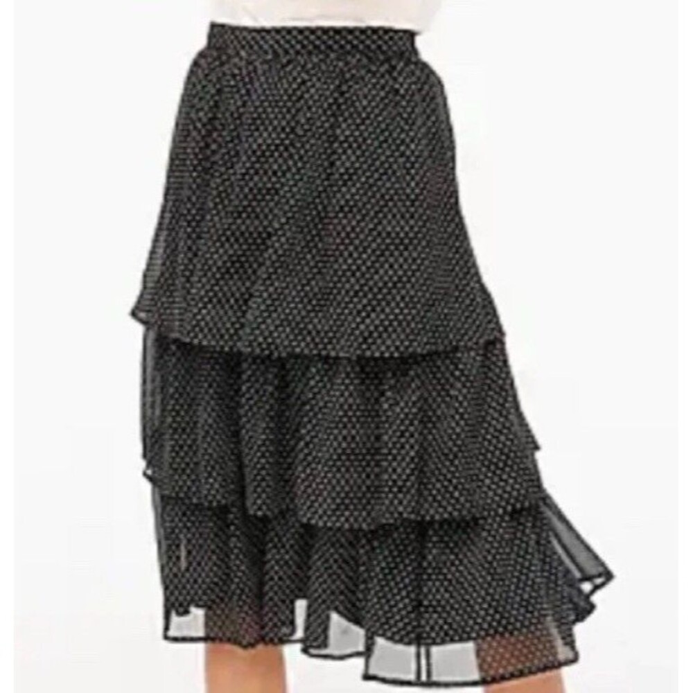 J.Crew Tiered Polka Dot Midi Skirt XXL Navy Chiffon Coquette Feminine NWOT